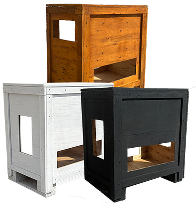 Ice bath chiller Wooden Crate to provide protection against direct sun light, rain and water floods in an outdoor setting.